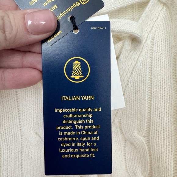 Polo Ralph Lauren Lace Up Neck Cashmere Sweater Cable Cream NWT XL - Picture 7 of 8